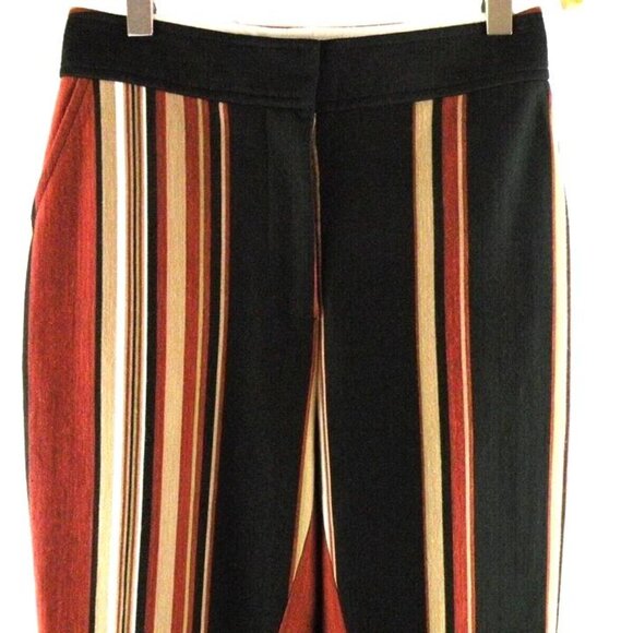 TORY BURCH Pants Women 4 Brown Stripe Phoebe Stretch Gold Buttons Cropped NWOT - Picture 3 of 7